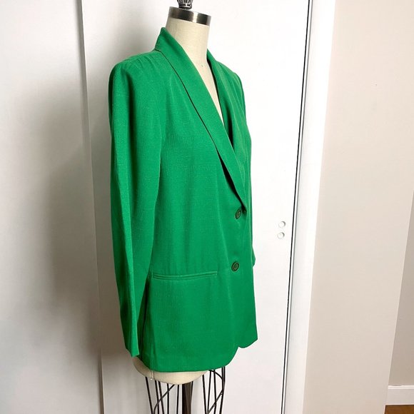 Oversized emerald green blazer with shawl collar - size 12P - Picture 4 of 9